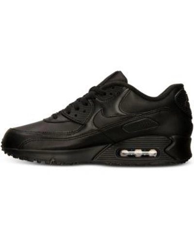 Shop Nike Men's Air Max 90 Leather Running Sneakers From Finish Line In Black/black