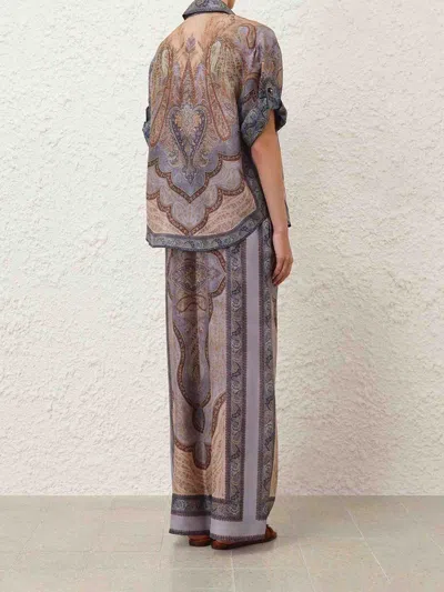 Zimmermann Wanderlust Paisley Relaxed Wide Leg Habutai Silk Drawstring Pants In Brown