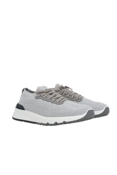 Brunello Cucinelli Grey Cotton Sneakers In Gray
