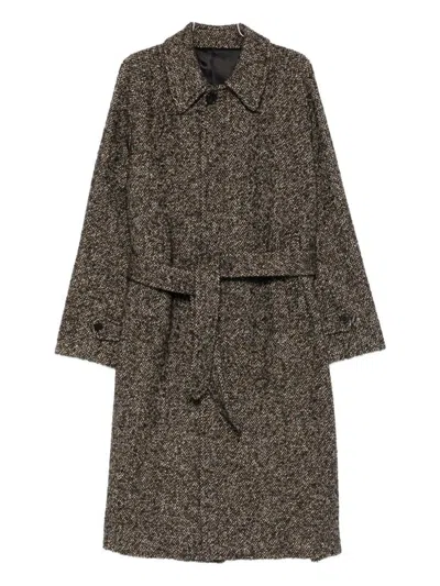Husbands Belted Wool Coat In Brown