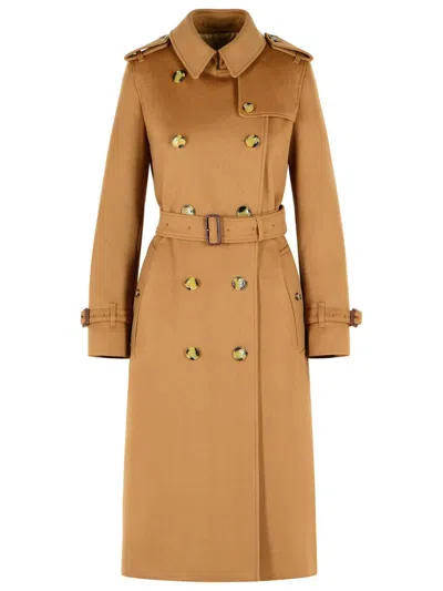 Burberry Long Cashmere Trench Coat Belted In Brown