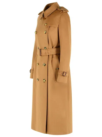 Burberry Long Cashmere Trench Coat Belted In Brown