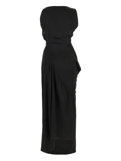 Vivienne Westwood Floor-length Satin Draped Dress With Side Slit In Black