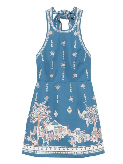 Alemais Acacia Printed Organic Cotton-drill Mini Dress In Blue