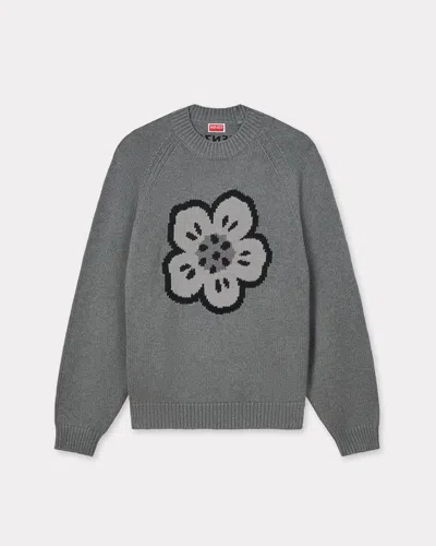 Kenzo Men Crew Neck Sweater In Cotton And Wool In Gray