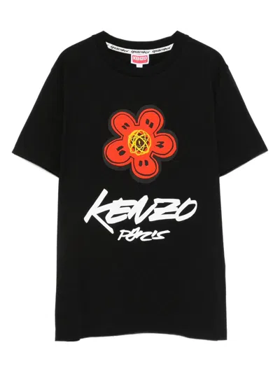 Kenzo Futura Graphic Print Boke Flower T-shirt In Black