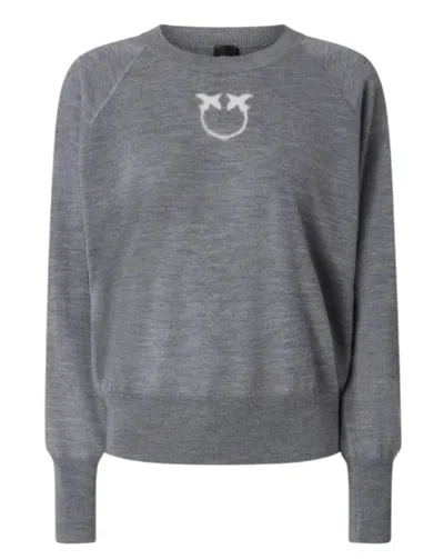 Pinko Knitted Sweater With Love Birds Logo In Gray