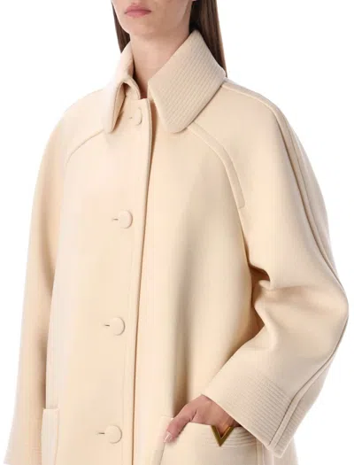 Valentino Garavani Wool Drap Peacoat With V Gold Detail In Sand