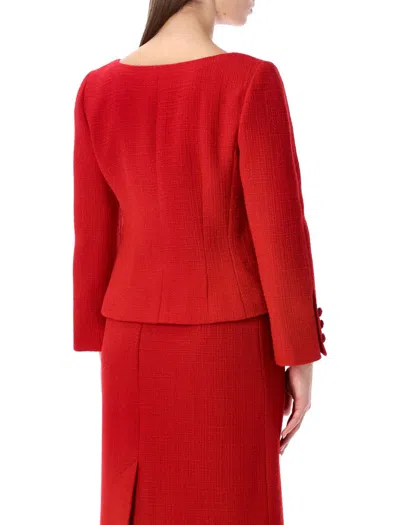 Valentino Womens Bow-embroidered Scoop-neck Tweed Jacket Paris In Red