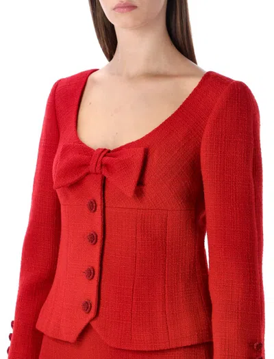 Valentino Womens Bow-embroidered Scoop-neck Tweed Jacket Paris In Red