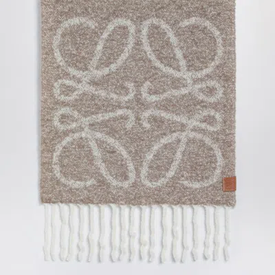 Loewe Anagram Beige/white Scarf In Gray