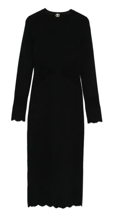 Twinset Dress With Scalloped Edge In Black