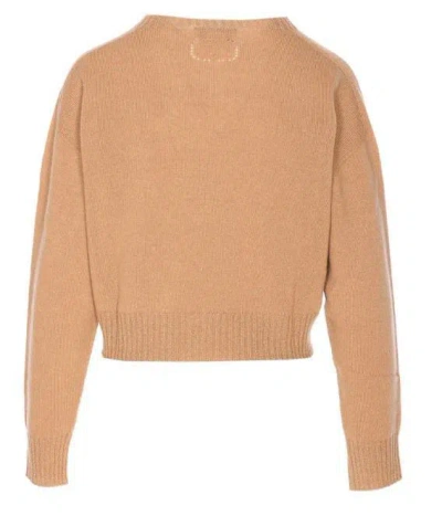 Twinset Twin-set Beige Crew Neck Sweater In Soft Wool-cashmere Blend In Brown