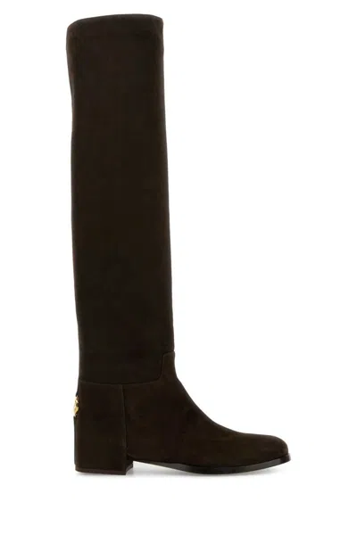 Dolce & Gabbana Over-the-knee Suede Boots Shoes In Brown