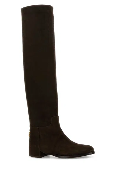 Dolce & Gabbana Over-the-knee Suede Boots Shoes In Brown