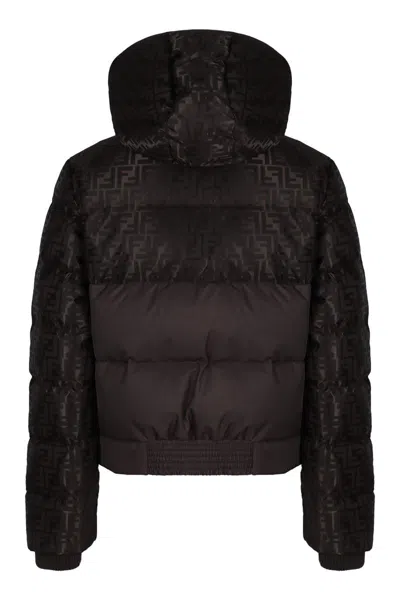 Fendi Nylon Quilted Short Parka Hood In Brown