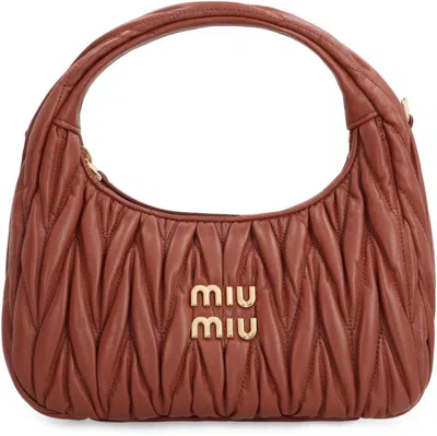 Miu Miu Hobo Bag Wander In Nappa Quilted In Brown