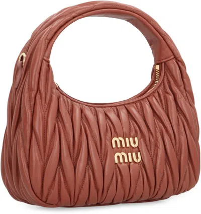 Miu Miu Hobo Bag Wander In Nappa Quilted In Brown
