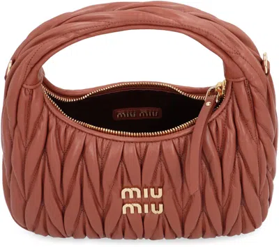 Miu Miu Hobo Bag Wander In Nappa Quilted In Brown