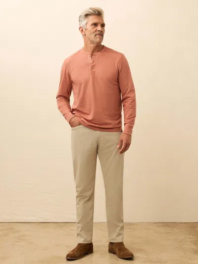 Faherty Long-sleeve Waffle Henley T-shirt In Orange