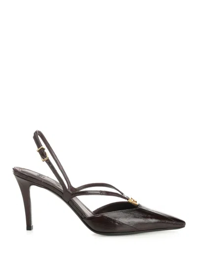 Fendi Brown Hagfish Leather High-heeled Slingbacks In Black
