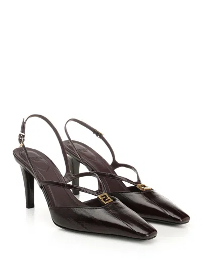 Fendi Brown Hagfish Leather High-heeled Slingbacks In Black