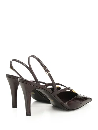 Fendi Brown Hagfish Leather High-heeled Slingbacks In Black
