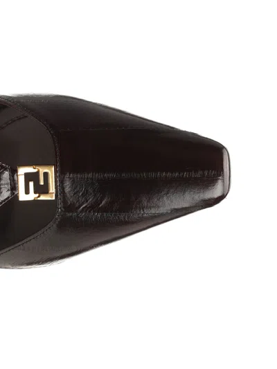 Fendi Brown Hagfish Leather High-heeled Slingbacks In Black
