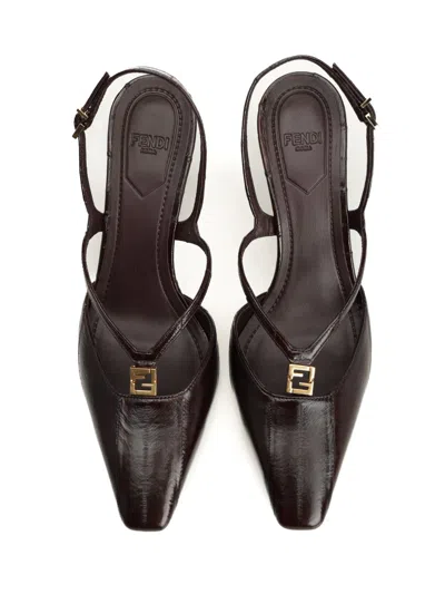 Fendi Brown Hagfish Leather High-heeled Slingbacks In Black