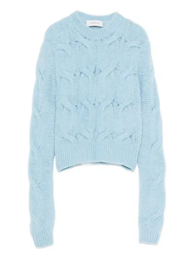 Sportmax Textured Cable Knit Cropped Crewneck Sweater In Blue