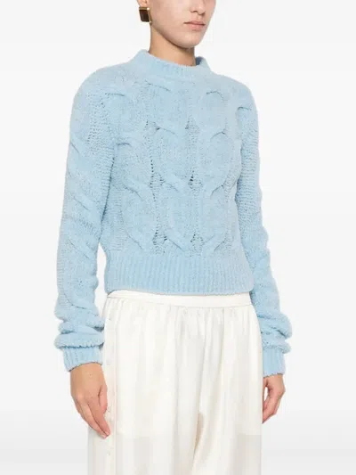 Sportmax Textured Cable Knit Cropped Crewneck Sweater In Blue