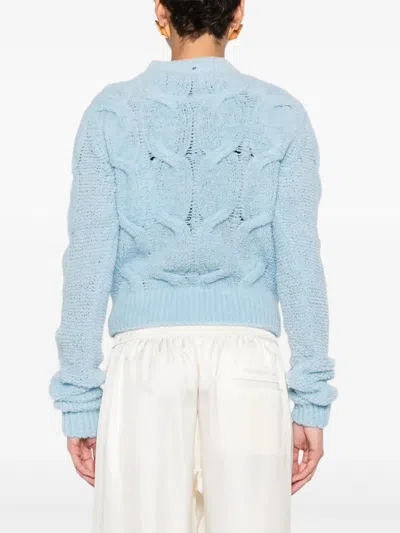 Sportmax Textured Cable Knit Cropped Crewneck Sweater In Blue