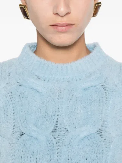 Sportmax Textured Cable Knit Cropped Crewneck Sweater In Blue