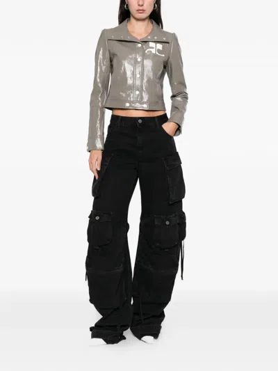 Courrèges Vinyl Jacket With Long Sleeves And Cropped Cut In Silver