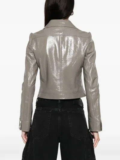 Courrèges Vinyl Jacket With Long Sleeves And Cropped Cut In Silver
