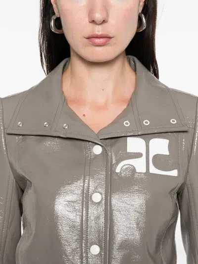 Courrèges Vinyl Jacket With Long Sleeves And Cropped Cut In Silver