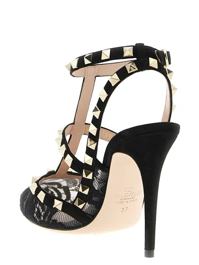 Valentino Rockstud 100 Lace And Suede Pumps In Black