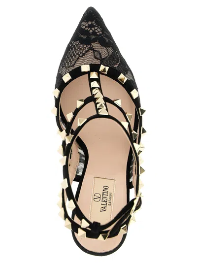 Valentino Rockstud 100 Lace And Suede Pumps In Black