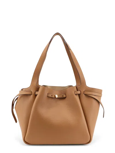 Tory Burch Romy Pebbled Leather Tote Shoulder Bag In Brown