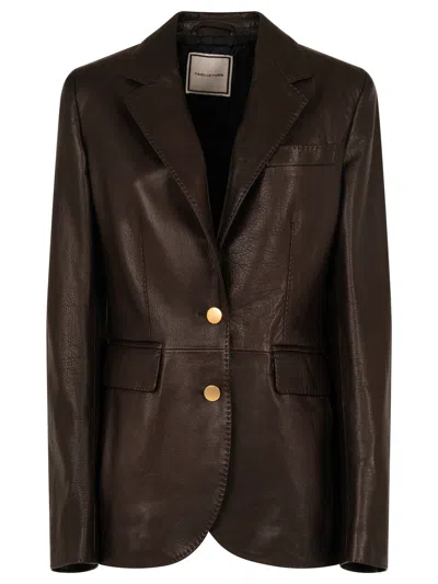 Tagliatore Leather Jacket With Notch Lapel And Back Vent In Brown