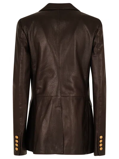 Tagliatore Leather Jacket With Notch Lapel And Back Vent In Brown