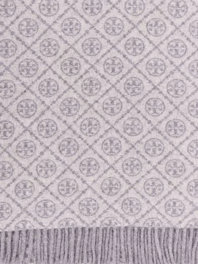 Tory Burch Wool And Cashmere T Monogram Oblong Scarf In Purple