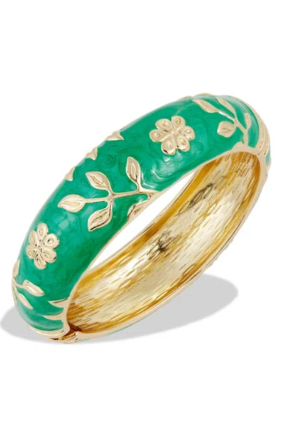 Savvy Cie Jewels 18k Gold Plated Enamel Black Bangle Bracelet In Green