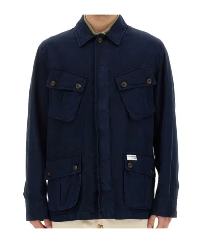 Fay Navy Blue Solid Shirt Collar Jacket In Black