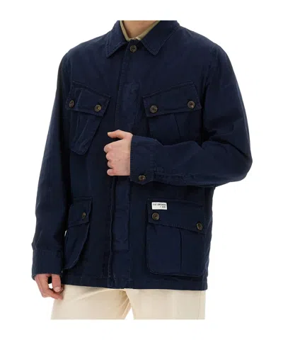 Fay Navy Blue Solid Shirt Collar Jacket In Black
