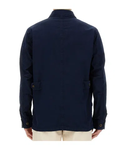 Fay Navy Blue Solid Shirt Collar Jacket In Black