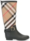 BURBERRY BELT DETAIL CHECK AND RUBBER RAIN BOOTS,403835111765656