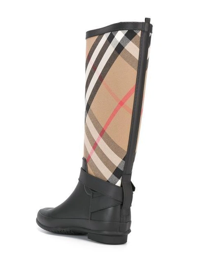 Shop Burberry Belt Detail Check And Rubber Rain Boots In Black
