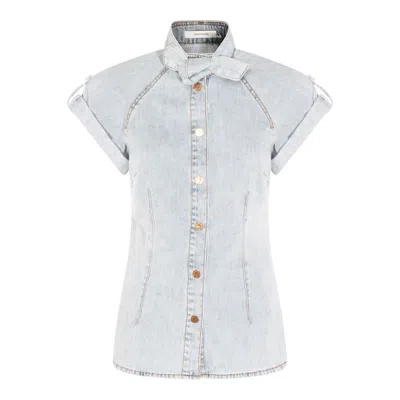 Zimmermann Stylish Top Featuring Tie Collar And Folded Cuffs In Blue