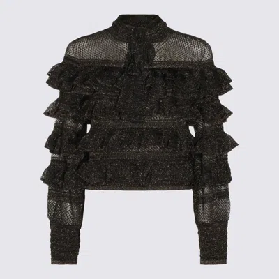 Zimmermann High Neck Long Sleeve Metallic Top In Black
